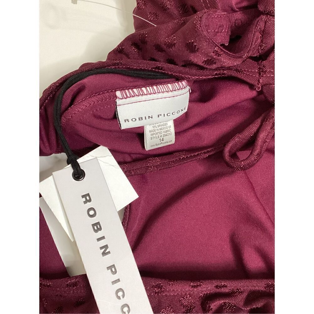 New. Robin Piccone plum ruffle one piece. Size 14. Retails $168 - Picture 12 of 13